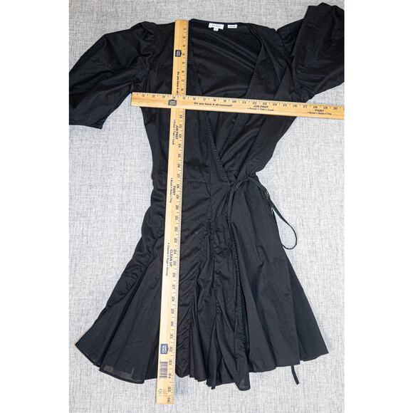 RHODE $375 Claudine Wrap Dress Puff Sleeves mini in Black XS - Picture 8 of 8